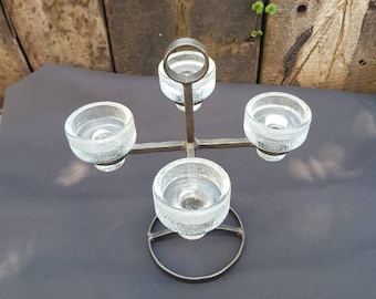 Set Kerzenhalter Hyazinthen 2tlg Wachsfüllung bemaltes Eisen Glas 