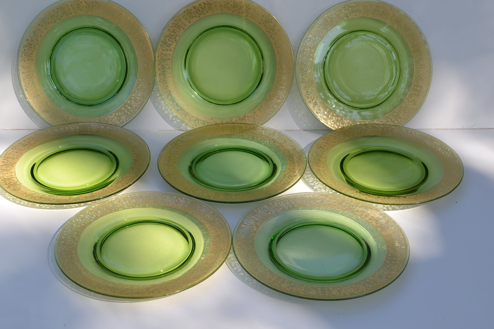 Gold Rim. Green Depression Glass Salad Plates Etsy