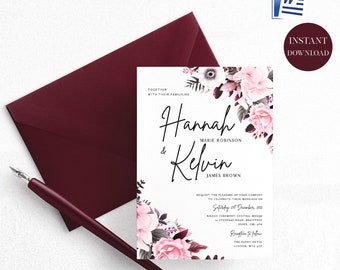 Floral Wedding Invitation | Wedding Invitation Printable | Printable Wedding Invitations | Wedding Invites | Wedding Invitation Template