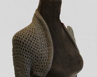 Gehäkelte Langarm Shrug: Schwarze Baumwollmischung, leicht
