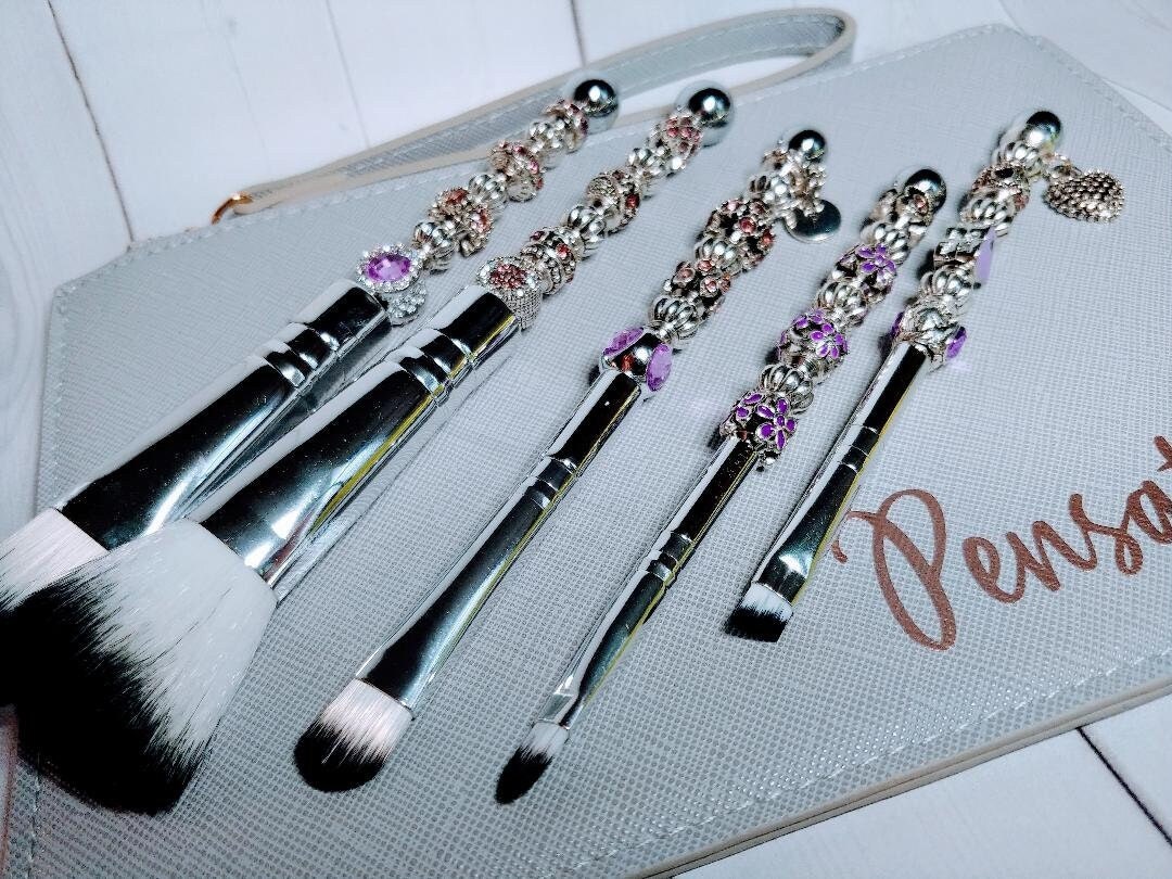 Hand Beaded Makeup Brushes 5 Fabulous Silver/purple Beaded Metal