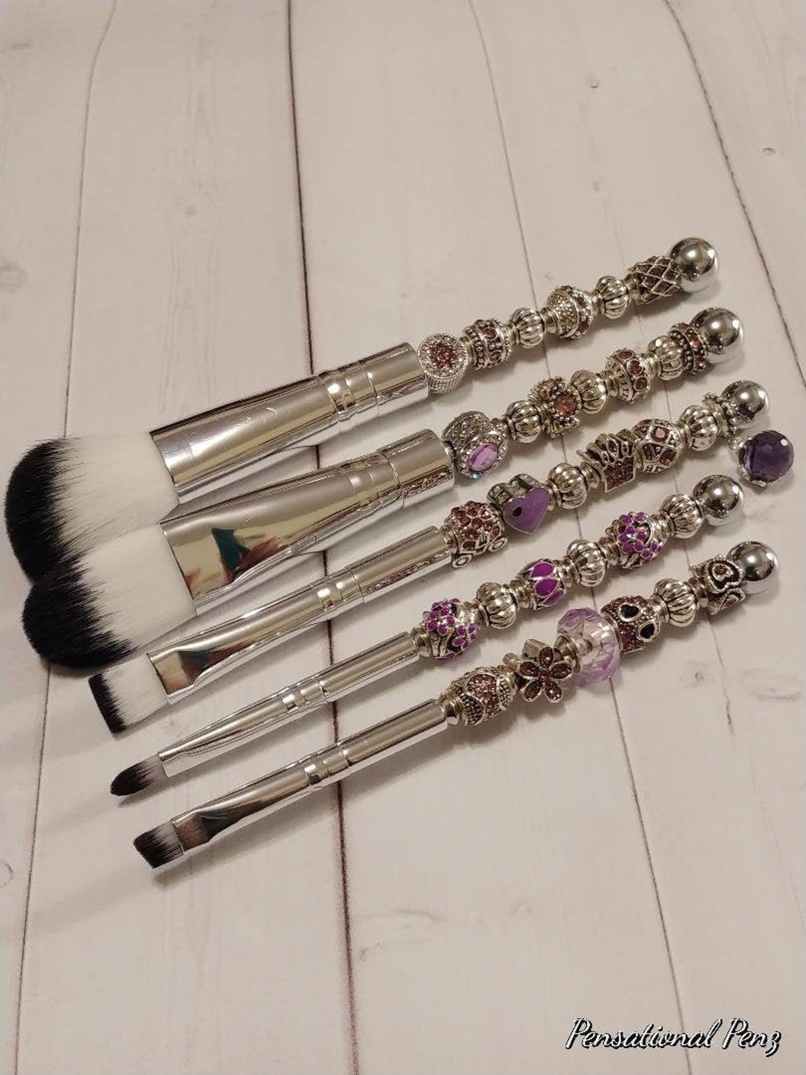 Hand Beaded Makeup Brushes 5 Fabulous Silver/Purple Beaded Etsy
