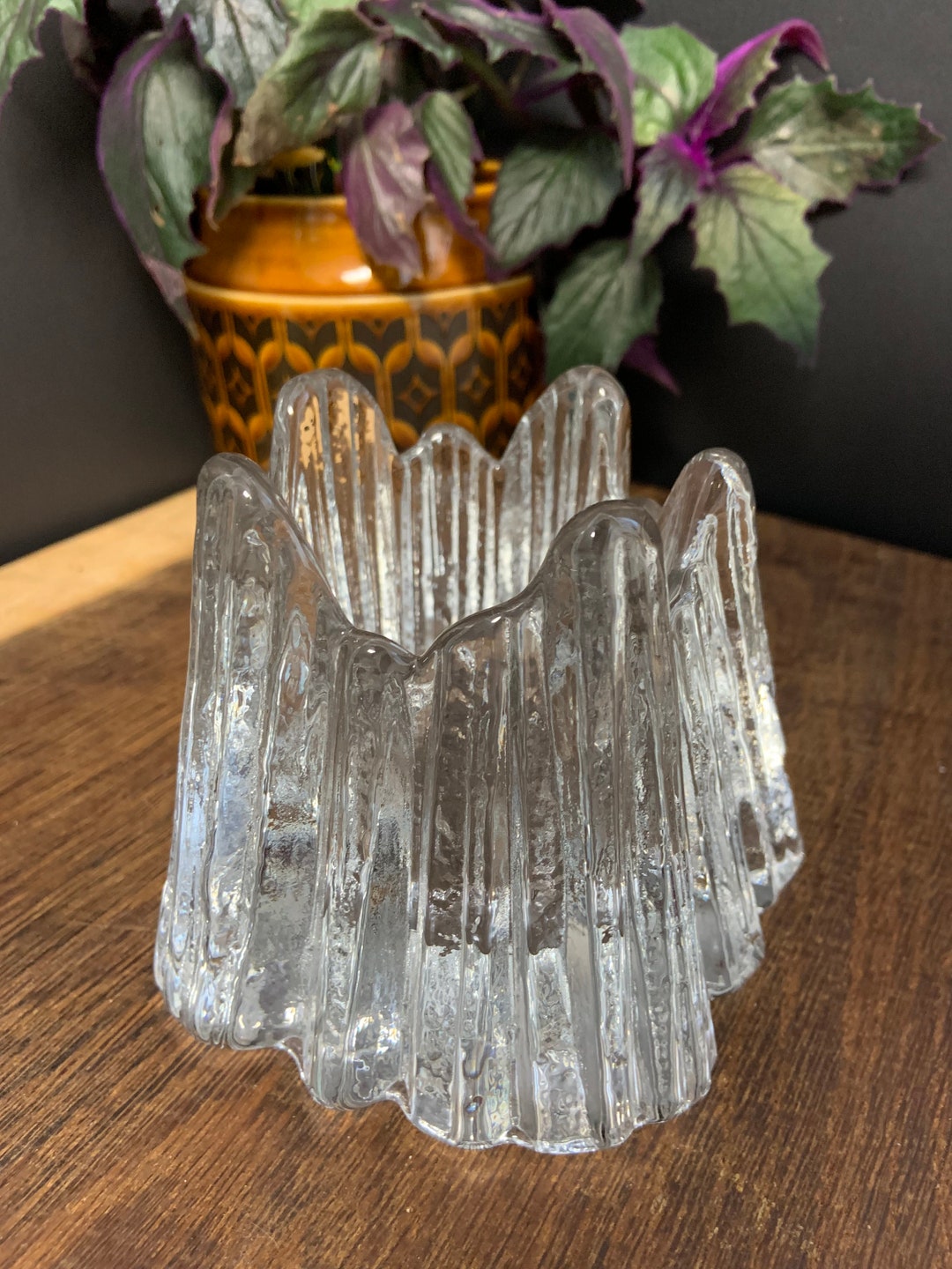 Nybro Glass Candle Holder Volcano Votive in Swedish Crystal