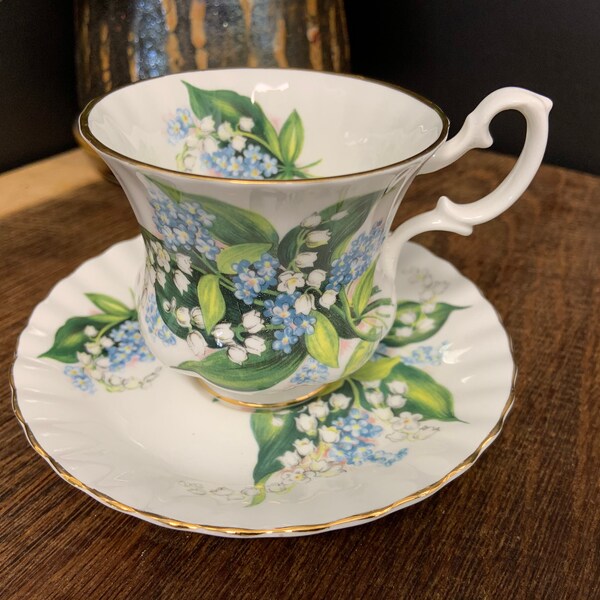 Royal Albert Fine Bone China Demi Tasse Cup and Saucer | Lily of the Valley with Forget Me Nots | Birth Flower of May