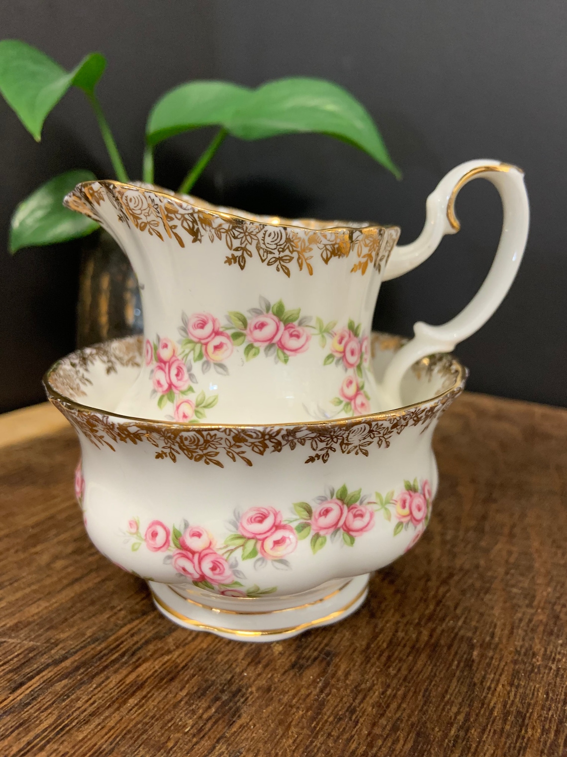 Royal Albert Cream & Sugar Bowl in their Dimity Rose Pattern Etsy