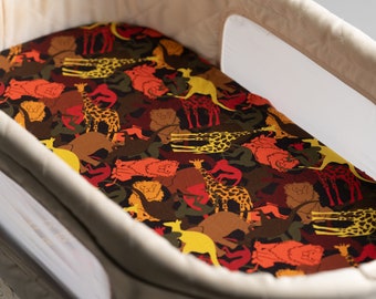 2PACK | BASSINET SHEETS Elephant Animal Print | Mattress pad cover bedding for Halo, Pack n Play Playard, Moses Basket for Baby Boy and Girl