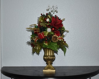 Christmas 11 - Holiday Flower Arrangement with Reindeer Topper