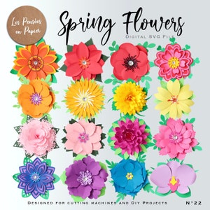 SPRING FLOWERS SVG 16 Designs | Digital download | Svg Project for Cricut, ScanNcut, Cameo | Assembly video included | 3d svg | Svg bundle