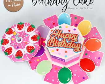 Gâteau d'anniversaire - SVG 3D | Téléchargement instantané | Gâteau en boîte explosive | Projet pour Cricut, Scanncut, Cameo - LPPSVG