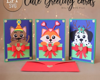 Cartes de vœux mignonnes - SVG 3D | Téléchargement instantané | Billets de vacances | Projet pour Cricut, Scanncut, Cameo - LPPSVG