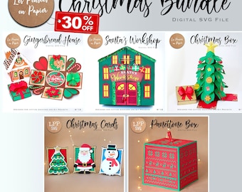 30% OFF Christmas SVG Bundle  - 5 Projects included - SVG Gingerbread House, Christmas Box, Christmas Cards, Advent Calendar, Panettone Box