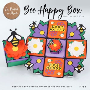 BEE Happy Box - 3D SVG | Direct downloaden | Exploderende doosbij en bloemen | Project voor Cricut, Scanncut, Cameo - LPPSVG