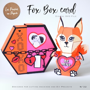 Carte FOX Box - SVG 3D | Téléchargement instantané | Pop-up Saint-Valentin | Projet pour Cricut, Scanncut, Cameo - LPPSVG