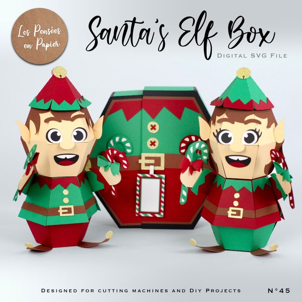 SANTA'S ELF Box Card SVG | Instant Download | Svg Project for Cricut, ScanNcut, Silhouette | Assembly video included | Xmas pop-up card 3d