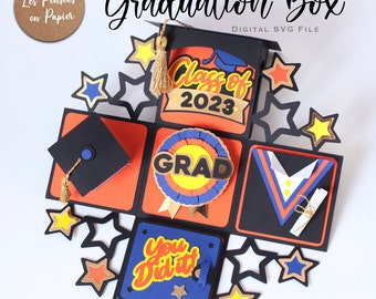 GRADUATION Exploding BOX SVG | Instant Download | Svg Project for Cricut, ScanNcut, Silhouette | Assembly video included | Grad 3d svg cut
