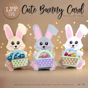 Cute Bunny Card Easter SVG | Digital Download | Designed for cutting machines, Cricut, ScanNcut, Silhouette Cameo | Assembly video included