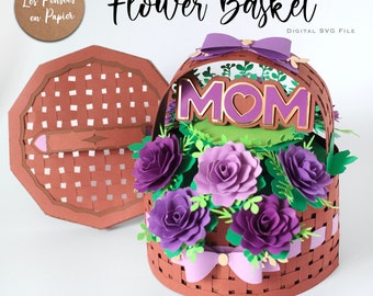 FLOWER Basket SVG MOM, Mum | Instant Download | Svg Project for Cricut, ScanNcut, Silhouette | Assembly video included | 3d svg cutting file