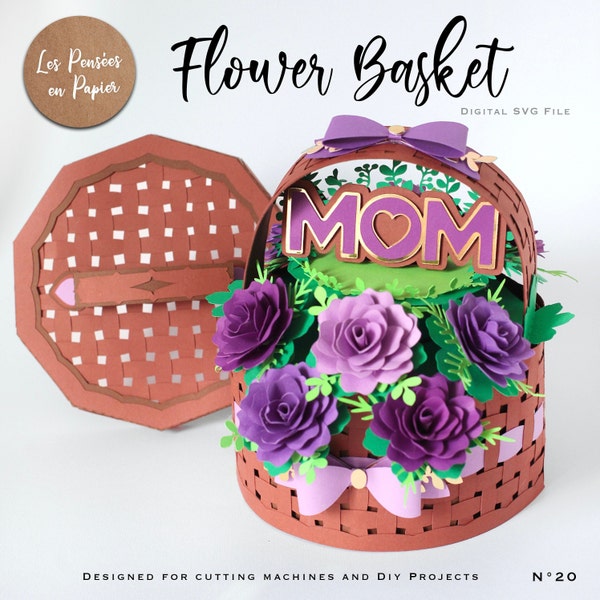 FLOWER Basket SVG MOM, Mum | Instant Download | Svg Project for Cricut, ScanNcut, Silhouette | Assembly video included | 3d svg cutting file