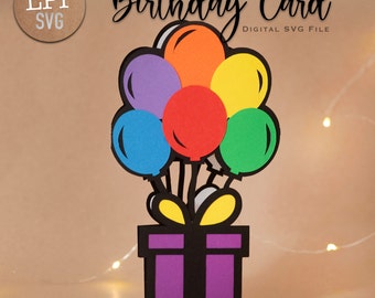 Carte d'ANNIVERSAIRE - SVG 3D | Téléchargement instantané | Carte d'anniversaire avec ballon | Projet pour Cricut, Scanncut, Cameo - LPPSVG