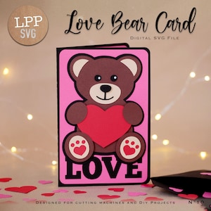 LOVE-Bärenkarte – 3D SVG | Sofortdownload | Valentinstagskarte | Projekt für Cricut, Scanncut, Cameo – LPPSVG
