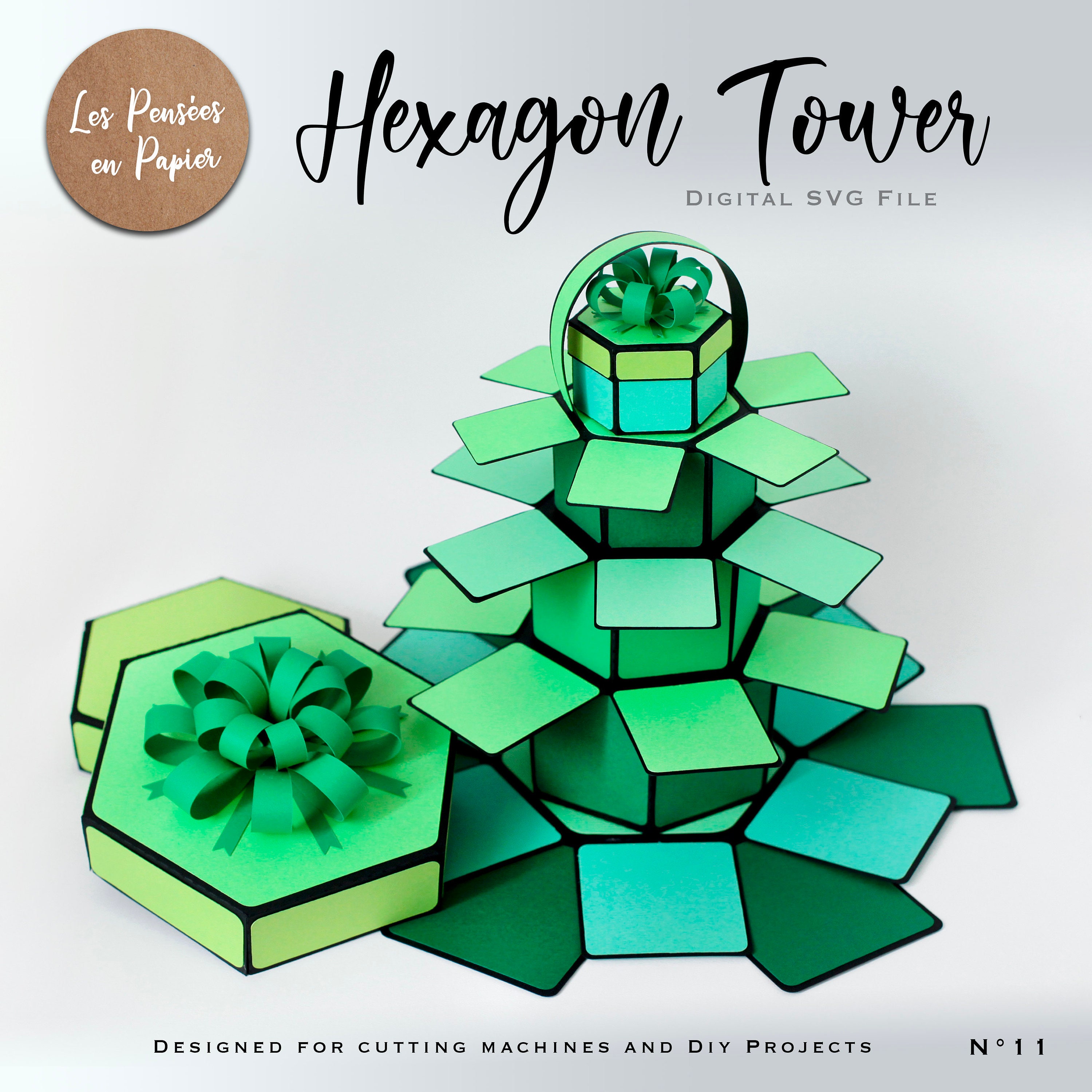 Download Hexagon Tower Vertical Explosion Box Svg File Instant Etsy