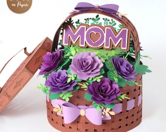 3D SVG Flower Basket | Mother's Day Cutting Machine Template for Cricut, ScanNCut & Silhouette | Assembly Video Included