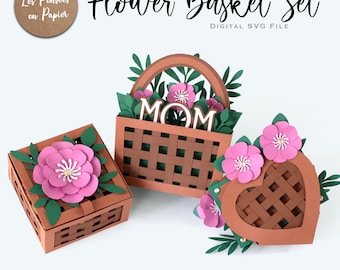Ensemble de paniers de fleurs - SVG 3D | Téléchargement instantané | Projet pour Cricut, Scanncut, Cameo | LPPSVG