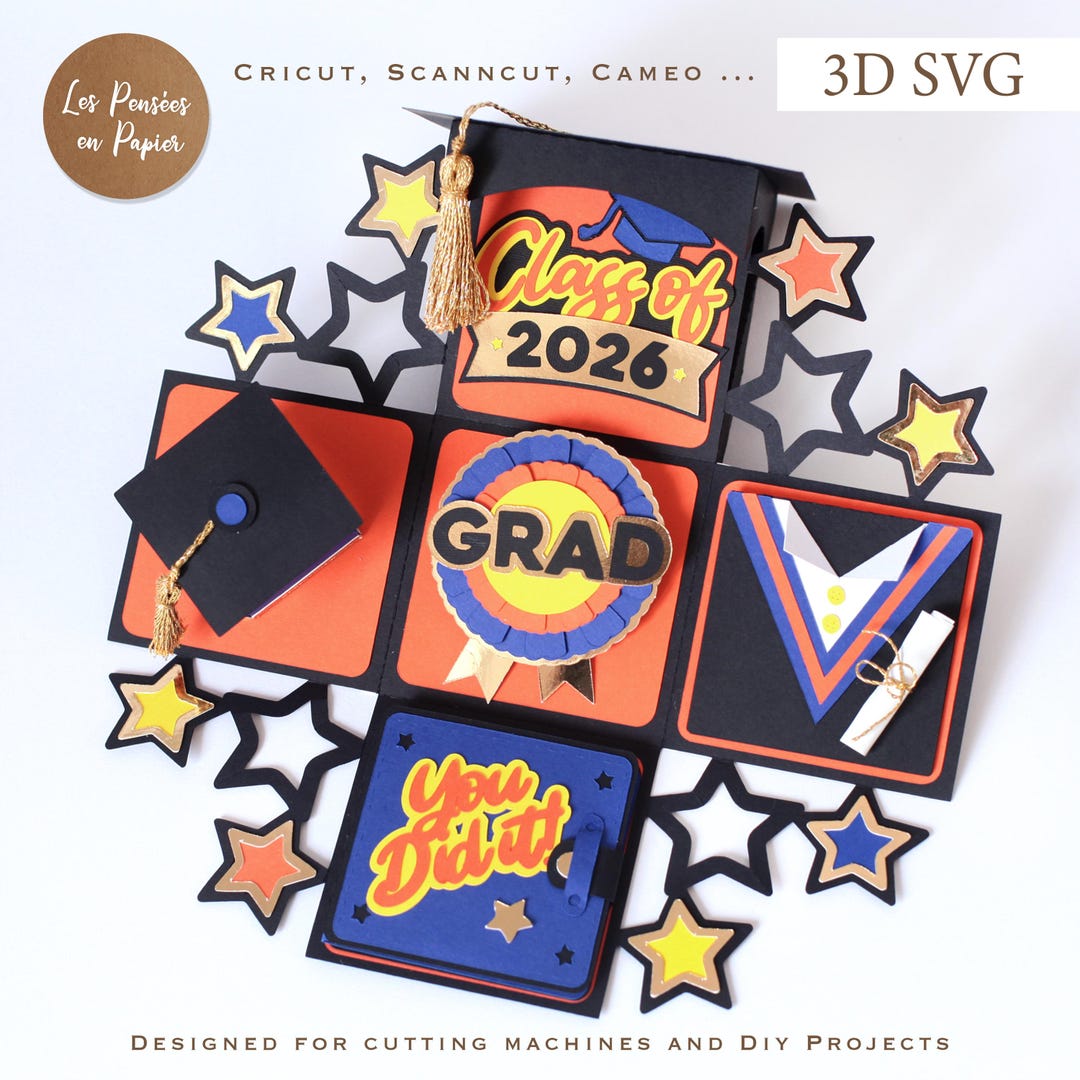 Graduation Box 3D SVG | Graduation Explosion Box for Cutting Machines ...