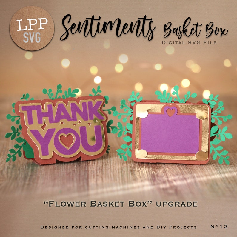 5 SENTIMENTS SVG Flower Basket UPGRADE Instant Download Project for Scanncut, Cricut, Cameo Love you Thank you 3d cut file image 2