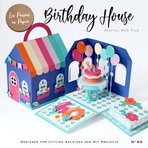 VERJAARDAG Huis - 3D SVG | Direct downloaden | Exploderende doos | Project voor Cricut, Scanncut, Cameo - LPPSVG
