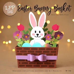 EASTER Bunny Basket - 3D SVG | Download Immediato | Scatola biglietto di Pasqua | Progetto per Cricut, Scanncut, Cameo - LPPSVG