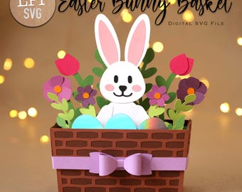 Panier de lapin de PÂQUES - SVG 3D | Téléchargement instantané | Boîte de cartes de Pâques | Projet pour Cricut, Scanncut, Cameo - LPPSVG