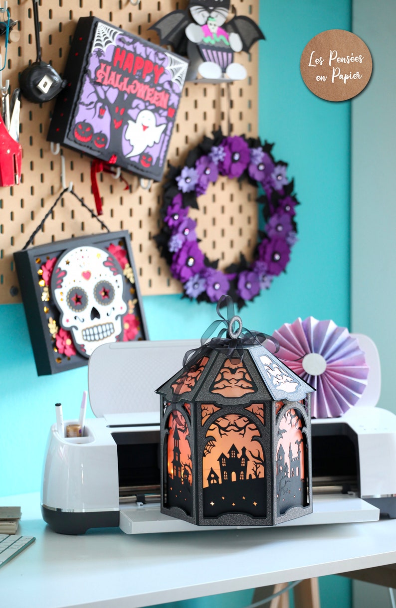 Linterna de Halloween 3D SVG | Plantilla para máquinas de corte Cricut, ScanNCut y Silhouette | Video de montaje incluido imagen 9
