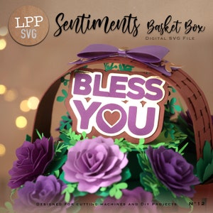 5 SENTIMENTS SVG Flower Basket UPGRADE Instant Download Project for Scanncut, Cricut, Cameo Love you Thank you 3d cut file image 7