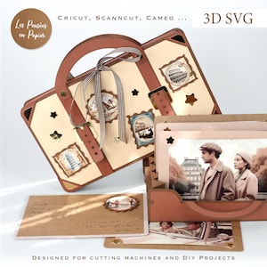 SVG 3D Vintage Resväska | Foto- och vykortshållare för Cricut, ScanNCut och Silhouette | Monteringsvideo ingår