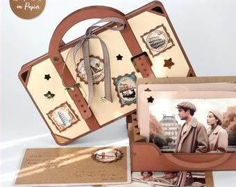 Maleta vintage 3D SVG | Soporte para fotos y postales para Cricut, ScanNCut y Silhouette | Video de montaje incluido