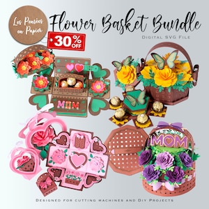 30 % DE RÉDUCTION - Pack panier de fleurs - - SVG 3D | Téléchargement instantané | Projet pour Cricut, Scanncut, Cameo - LPPSVG