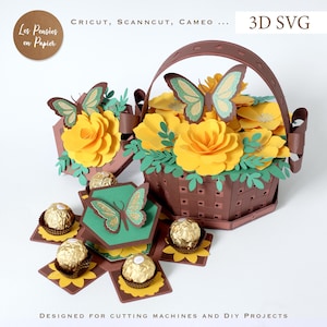 SVG 3D Bloemenmand 4 | Kartonsjabloon voor Cricut, ScanNCut en Silhouette | Montagevideo inbegrepen