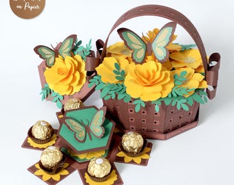 3D SVG Flower Basket 4 | Paper Craft Template for Cricut, ScanNCut & Silhouette | Assembly Video Included