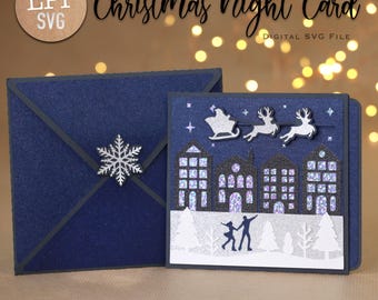 Carte de nuit de NOËL - SVG 3D | Téléchargement instantané | Carte de Noël interactive | Projet pour Cricut, Scanncut, Cameo - LPPSVG