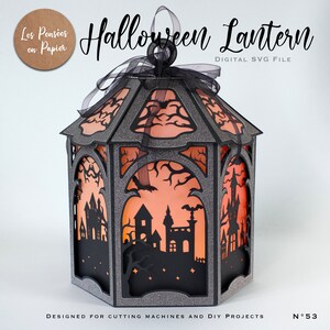 Linterna de Halloween 3D SVG | Plantilla para máquinas de corte Cricut, ScanNCut y Silhouette | Video de montaje incluido imagen 6