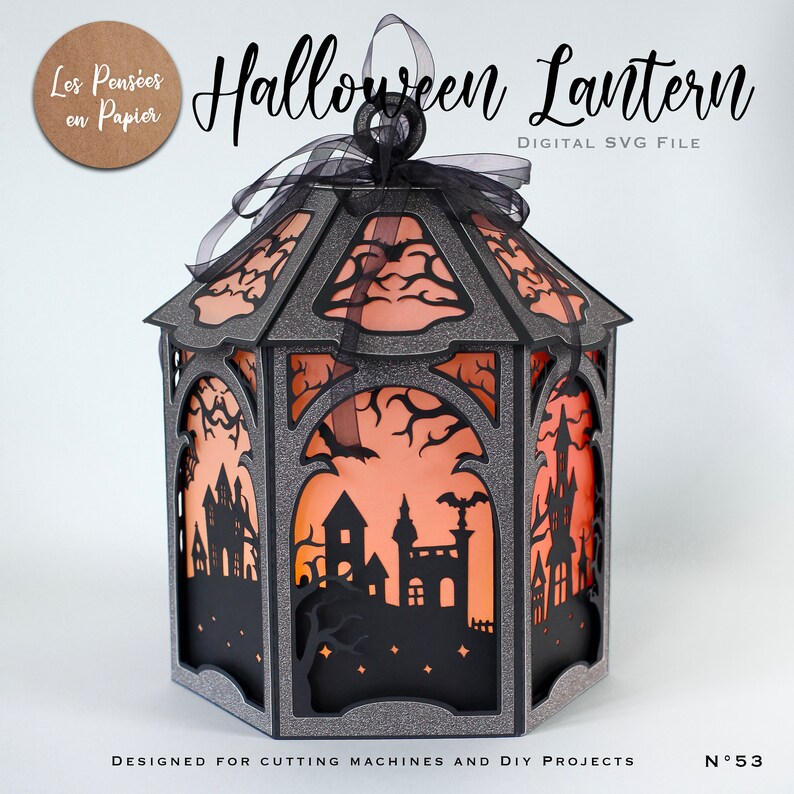 Linterna de Halloween 3D SVG | Plantilla para máquinas de corte Cricut, ScanNCut y Silhouette | Video de montaje incluido imagen 6
