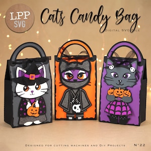 Sac de bonbons CATS - SVG 3D | Téléchargement instantané | Halloween | Projet pour Cricut, Scanncut, Cameo - LPPSVG