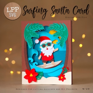 Carte de Père Noël SURF - SVG 3D | Téléchargement instantané | Carte de Noël amusante | Projet pour Cricut, Scanncut, Cameo - LPPSVG