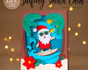 SURFING Weihnachtsmannkarte - 3D SVG | Sofortdownload | Lustige Weihnachtskarte | Projekt für Cricut, Scanncut, Cameo – LPPSVG