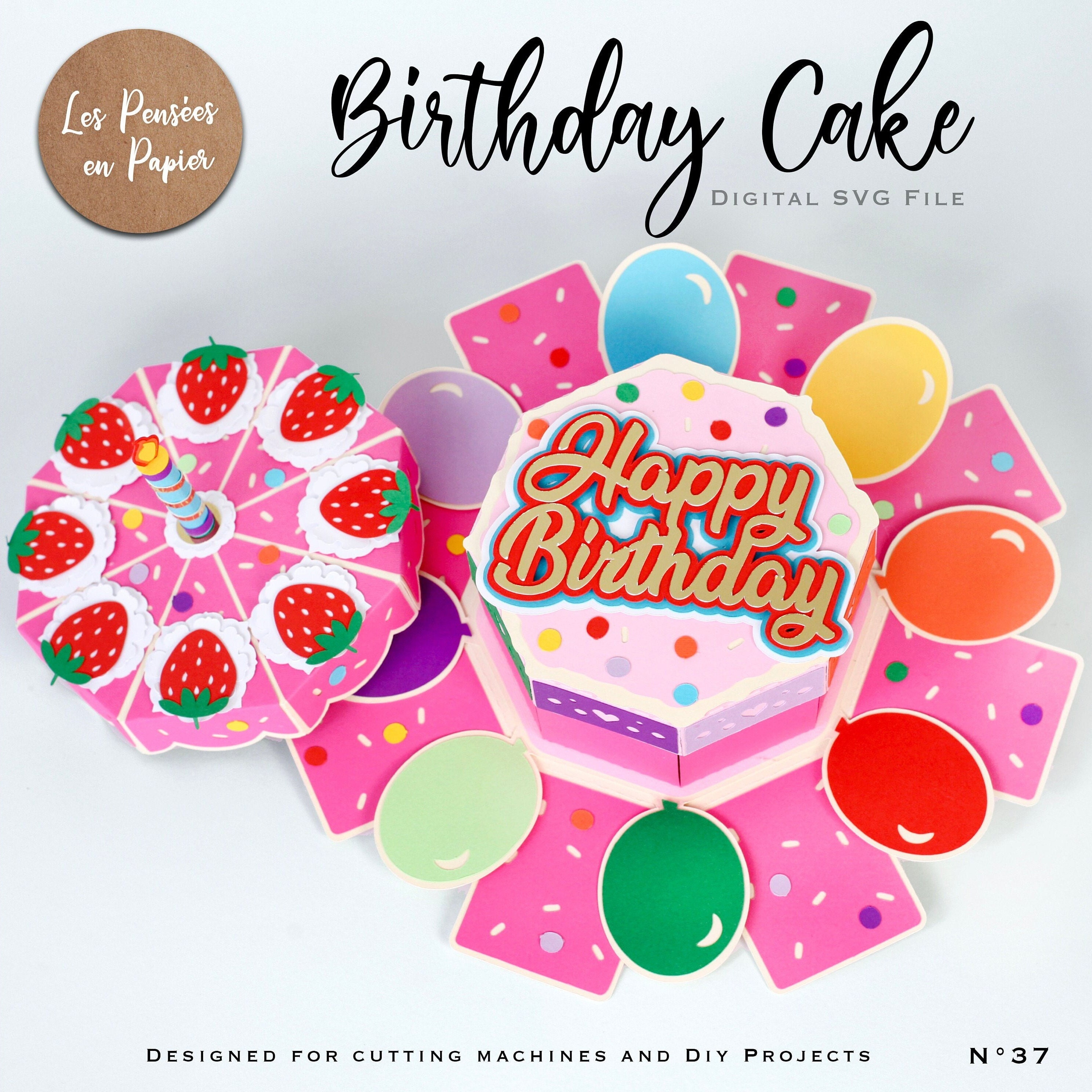 BIRTHDAY Cake - 3D SVG | Instant Download | Explosion box | Project for Cricut, ScanNcut, Silhouette | LPPSVG