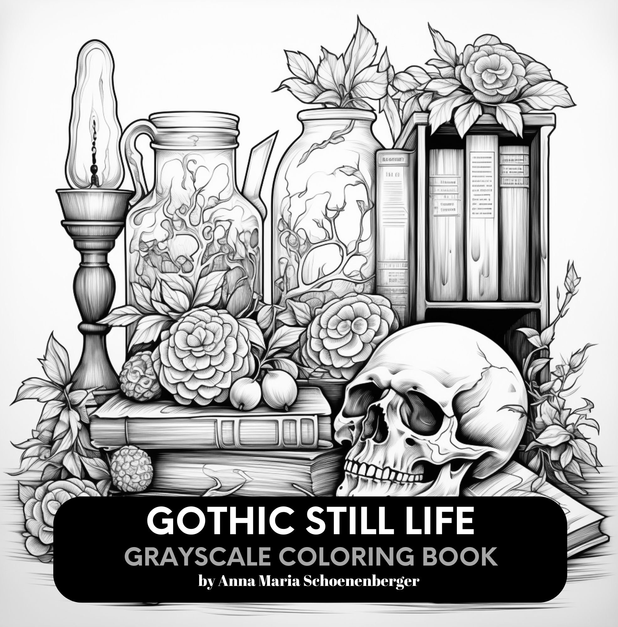 GOTHIC STILL LIFE-50 Grayscale Coloring Pages