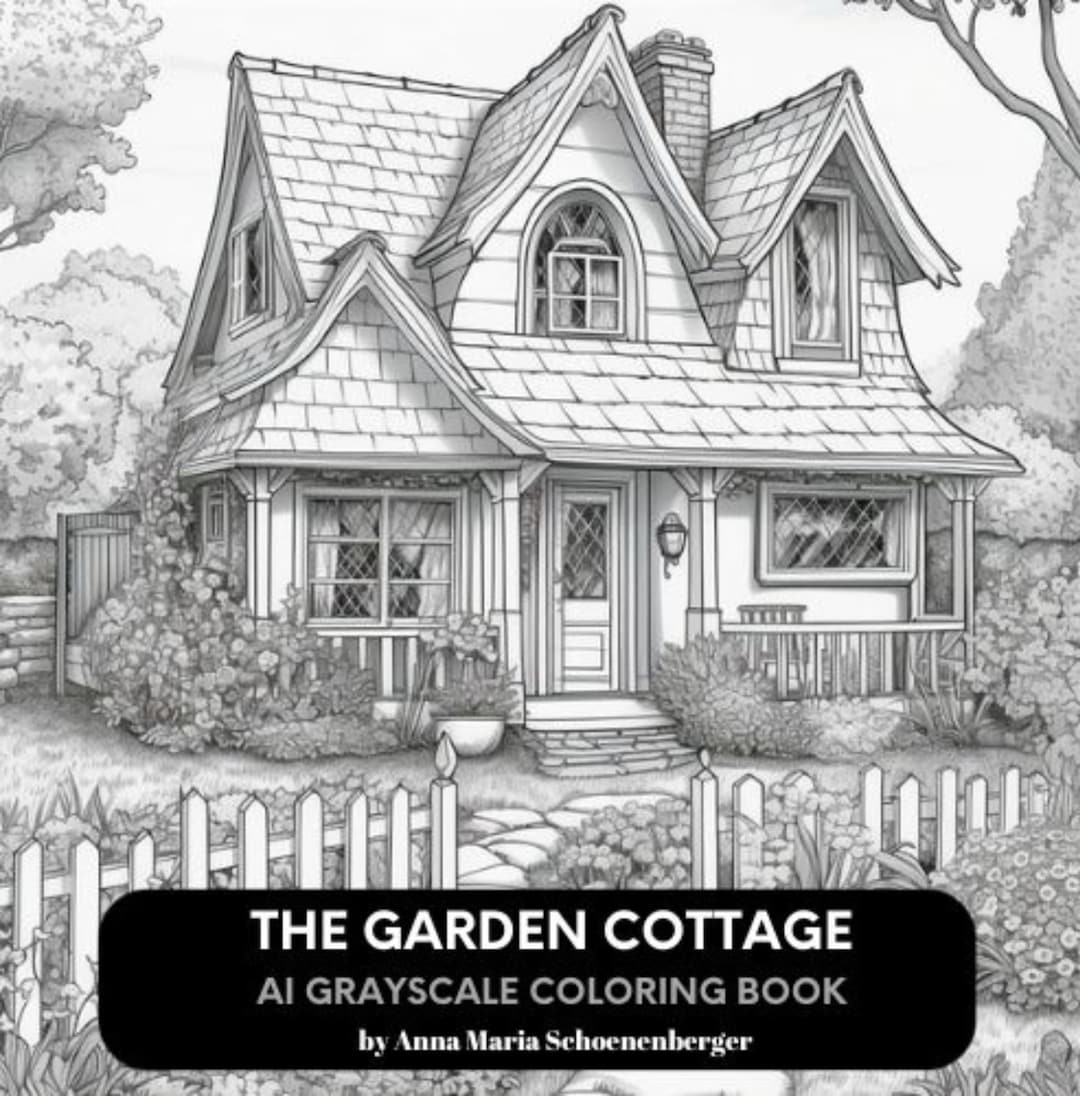 GARDEN COTTAGE - 50 AI Grayscale Coloring Pages - Etsy