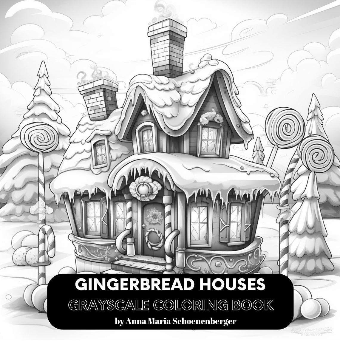 GINGERBREAD HOUSES 50 Grayscale Coloring Pages - Etsy