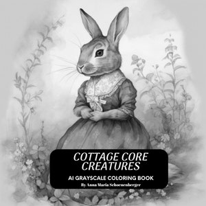 COTTAGECORE CREATURES - 50 AI Grayscale Coloring Pages